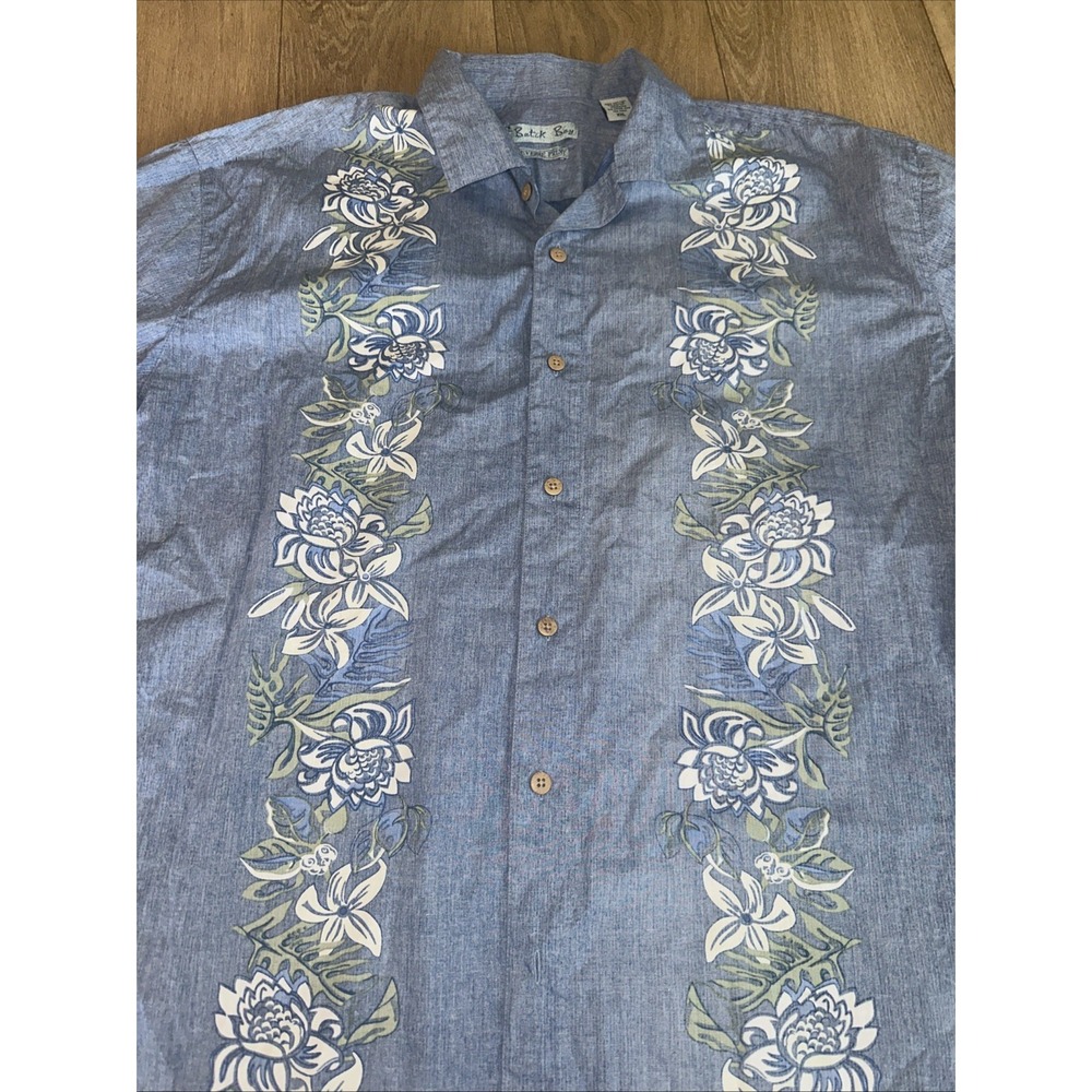 Batik Bay Men's Hawaiian Floral Shirt Blue Reverse Print Size XXL‎ Preowned